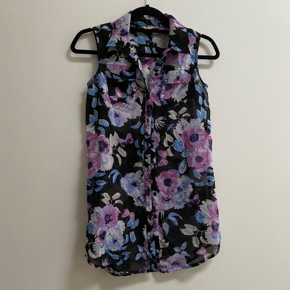 H&M Girls Floral Chiffon Sleeveless Button Down 12